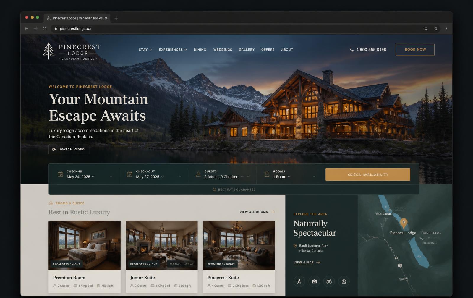 Pinecrest Lodge — Travel & hospitality website concept